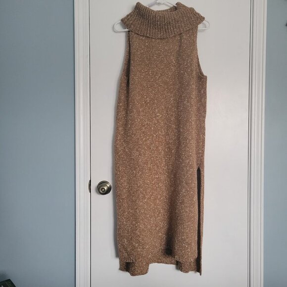 Anthropologie Cowl Neck Sweater Dress Size Large Sleeveless Heathered Brown - Picture 3 of 9